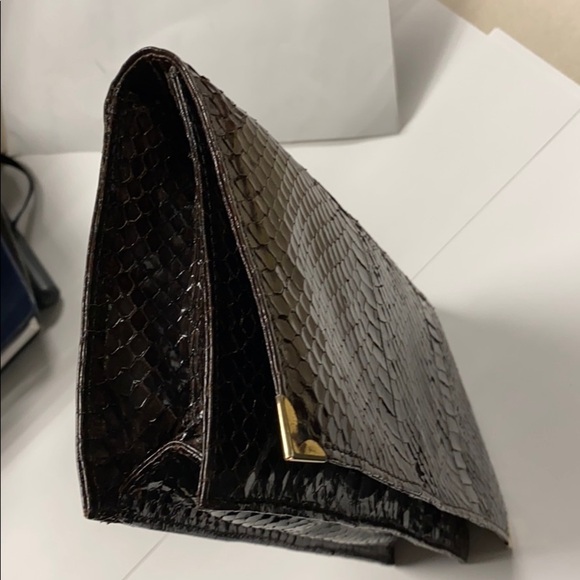 Dark Brown Snakeskin Envelope Clutch Bag Purse - Picture 7 of 13